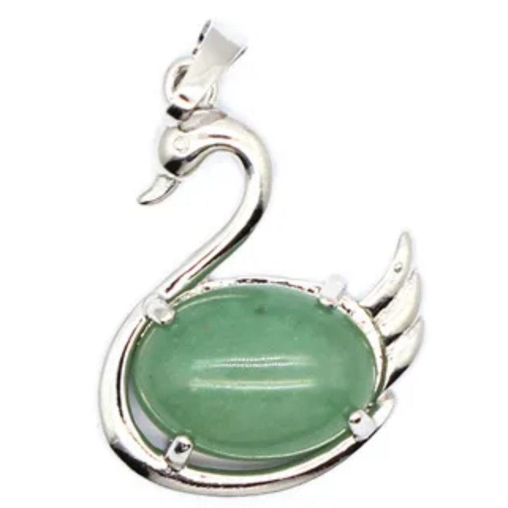 Green Aventurine Swan Natural Stones Necklace Gemstone Healing Pendant